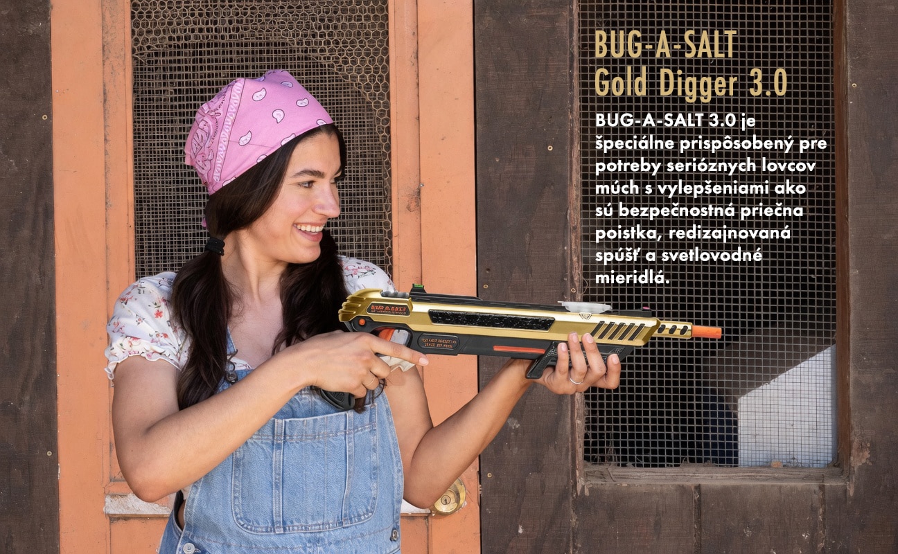 BUG-A-SALT Gold Digger 3.0 je špeciálne prispôsobený pre potreby serióznych lovcov múch s vylepšeniami ako sú bezpečnostná priečna poistka, redizajnovaná spúšť a svetlovodné mieridlá.
